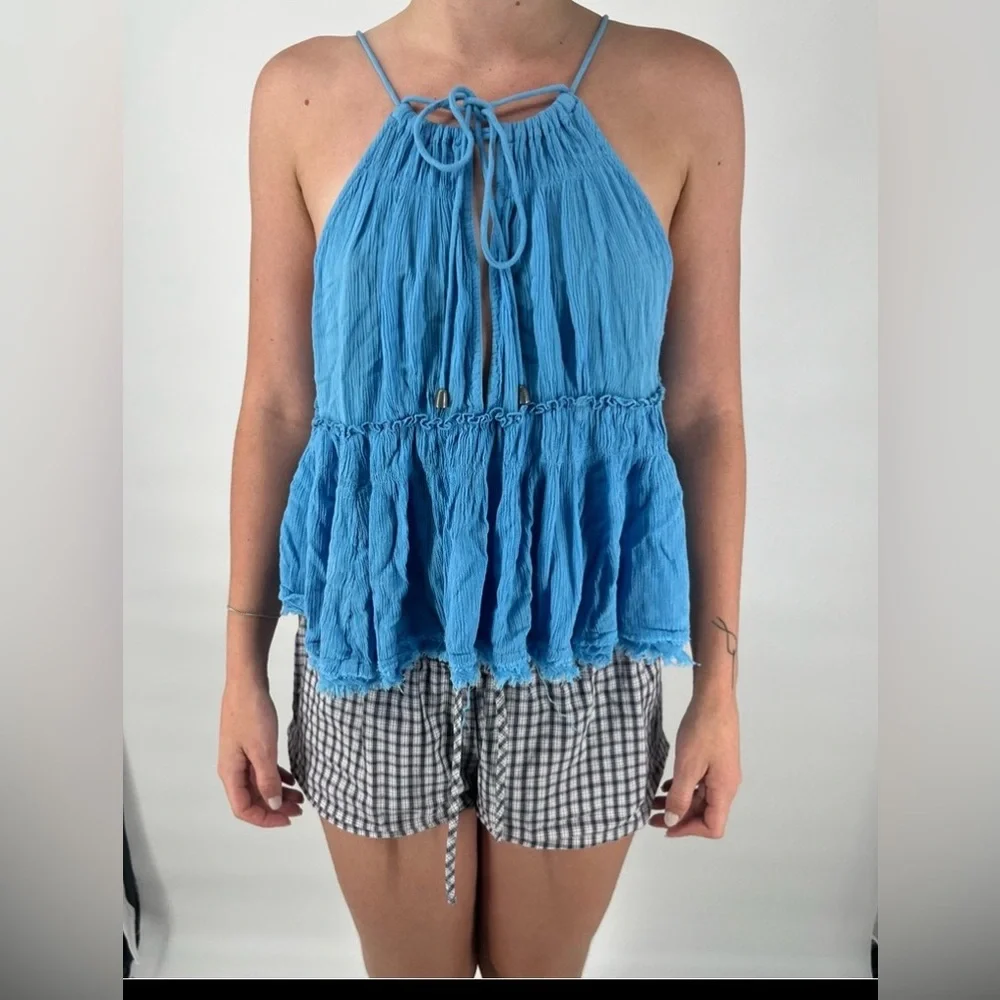 Free People Blue Blackless Halter Top